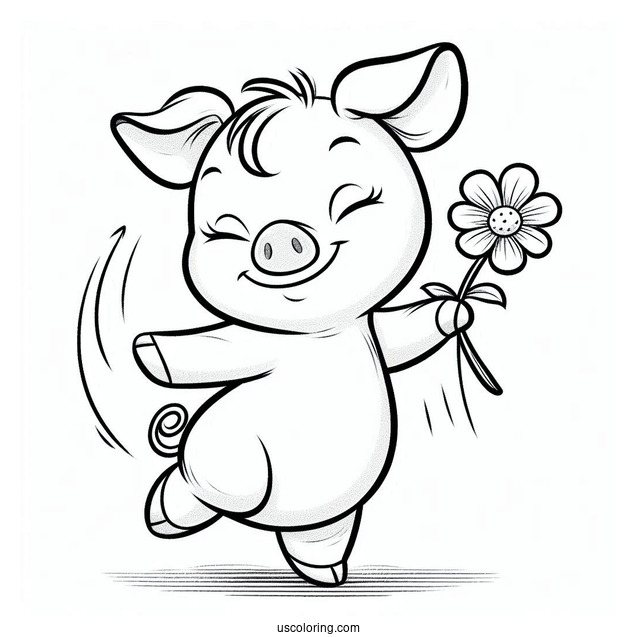 Piglet Coloring Page Dancing While Holding A Flower For Kids