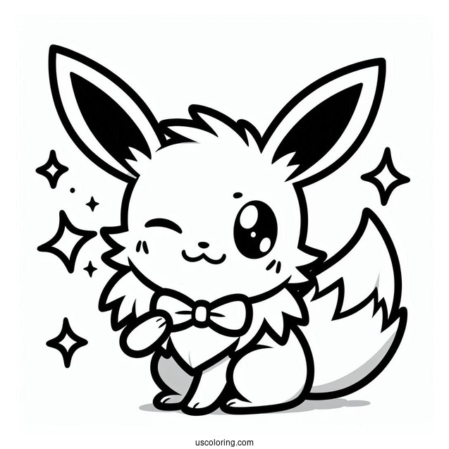 Kawaii Jolteon Coloring Page With Bowtie Winking For Preschoolers