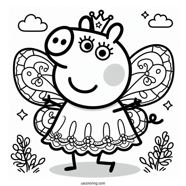 Peppa Pig Wearing Fairy Outfit To Color