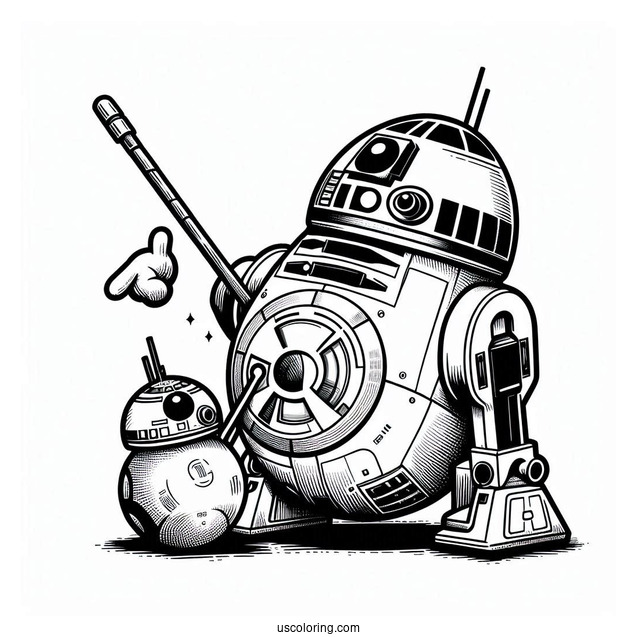R2-D2 Coloring Page Poking BB8