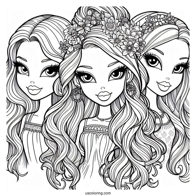 Bratz Jade, Sasha, Cloe, and Yasmin Coloring In