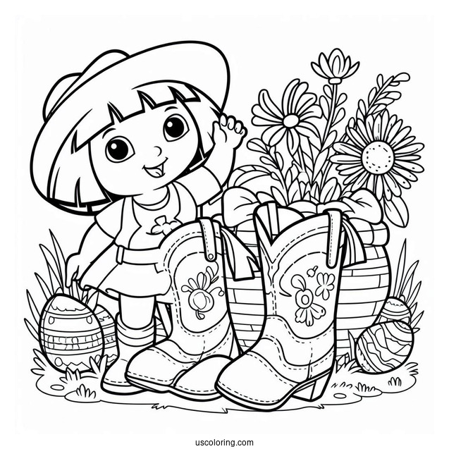 Boots And Dora Dressed Up For Easter To Color
