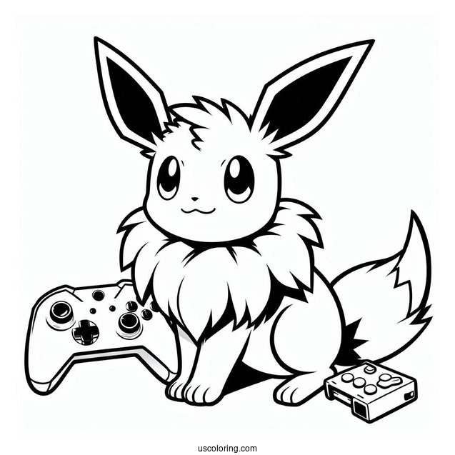 Baby Jolteon Coloring Page With Gaming Console In Background