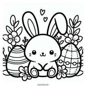 Easy Kawaii Bunny Easter Egg Coloring Page For Preschoolers