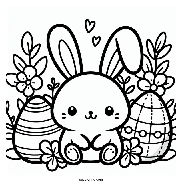 Easy Kawaii Bunny Easter Egg Coloring Page For Preschoolers
