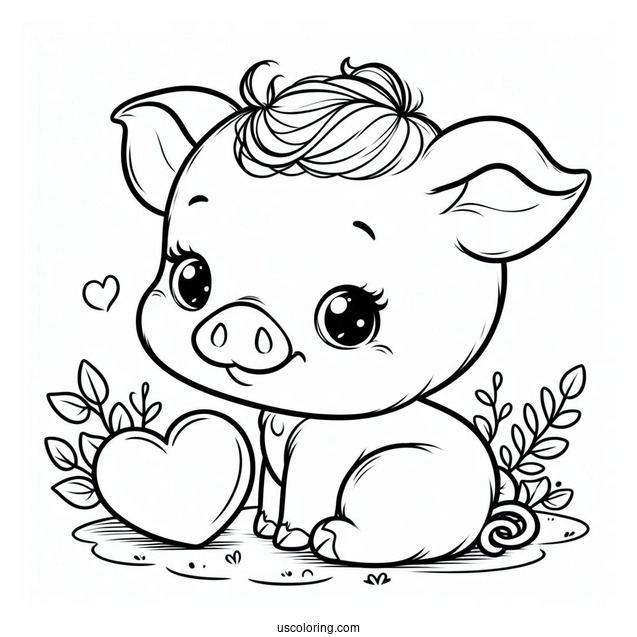 Piglet Coloring Page Wearing A Heart Sign
