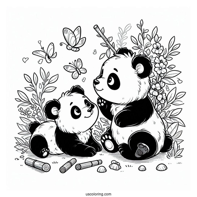 Two Baby Pandas Playing Coloring Sheet