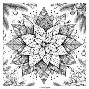 Christmas Mandala Coloring Page With Poinsettia