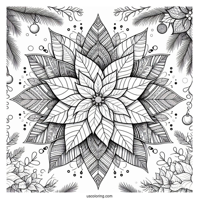 Christmas Mandala Coloring Page With Poinsettia
