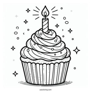 Cupcake With Birthday Candle To Color
