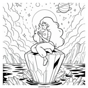 Steven Universe Coloring Page Of Rainbow Quartz Floating On Cliff