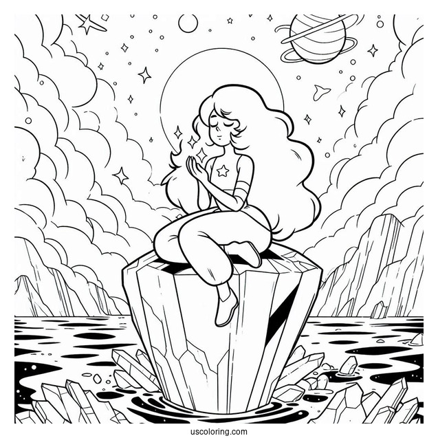 Steven Universe Coloring Page Of Rainbow Quartz Floating On Cliff
