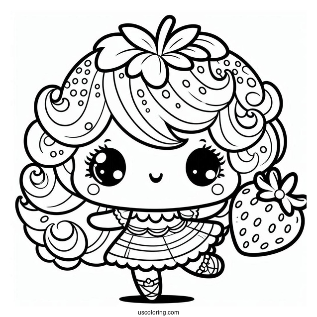 Kawaii Strawberry Shortcake Coloring Page With Large Strawberry