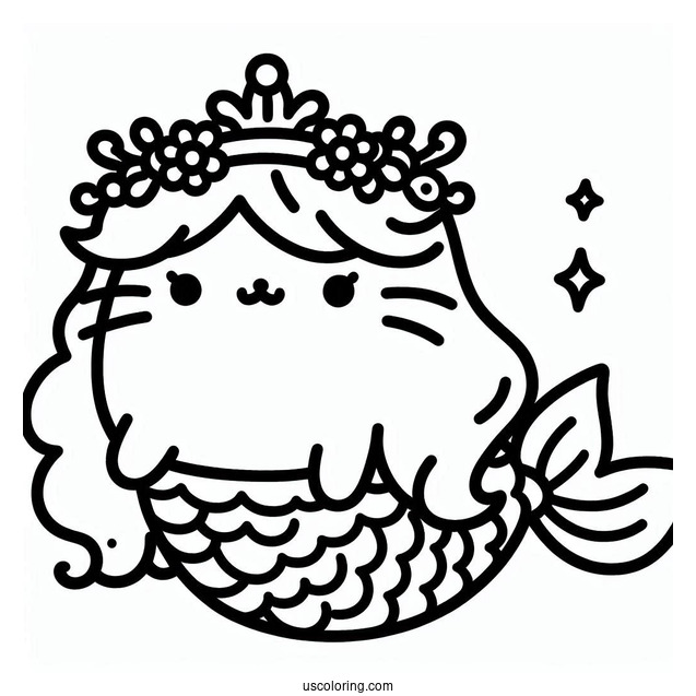 Mermaid Pusheen Coloring Page