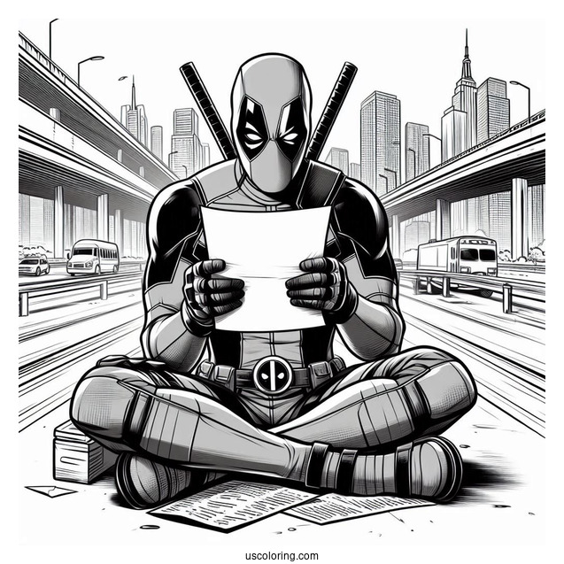 Deadpool Reading Letter On Highway