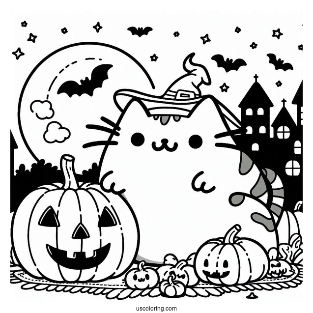 Pusheen With Jack O Lantern During Halloween