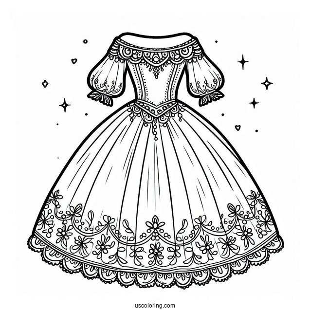 Dress Coloring Page Of Off Shoulder Princess Ball Gown