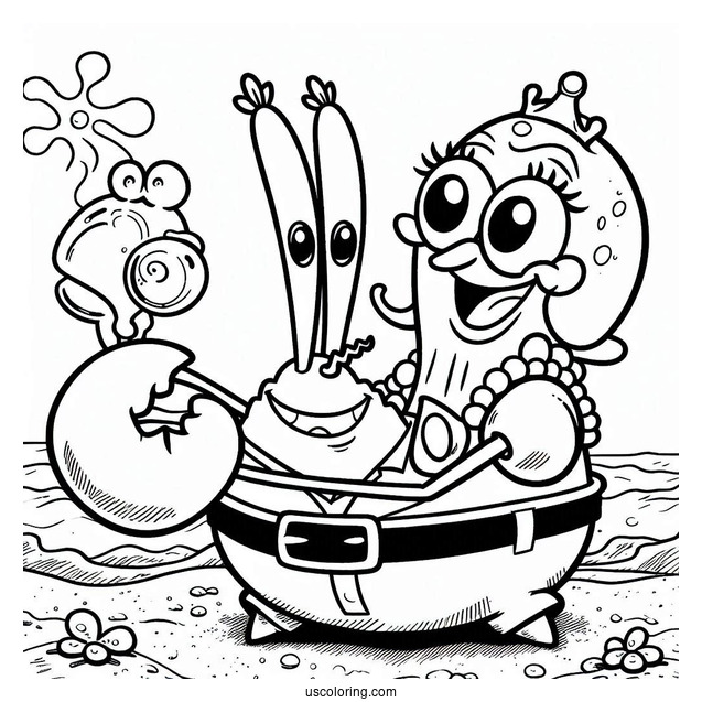 Mr Krabs Hugging Pearl Coloring Sheet