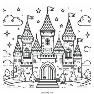 Cute Little Castle Coloring Page For Kids