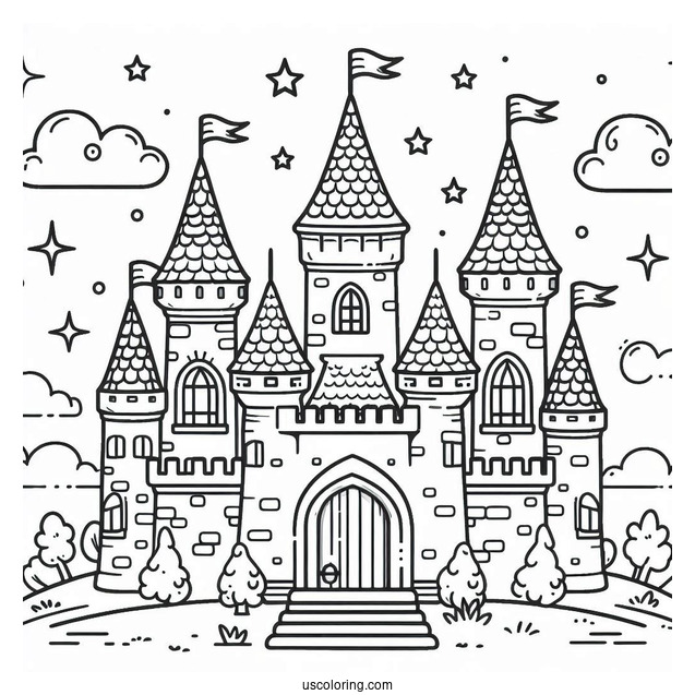 Cute Little Castle Coloring Page For Kids