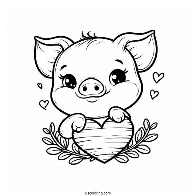 Piglet Coloring Page Wearing A Heart Sign