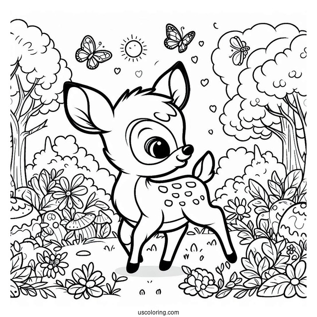 Easy Coloring Page Of Bambi For Preschoolers