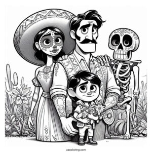 Pixar Coloring Page of Hector, Coco, And Dante In The Land Of The Dead