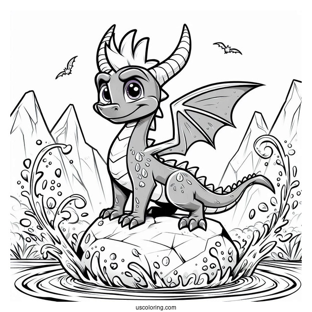 Sypro Coloring Page Standing On A Rock With Water Splashing Behind Him