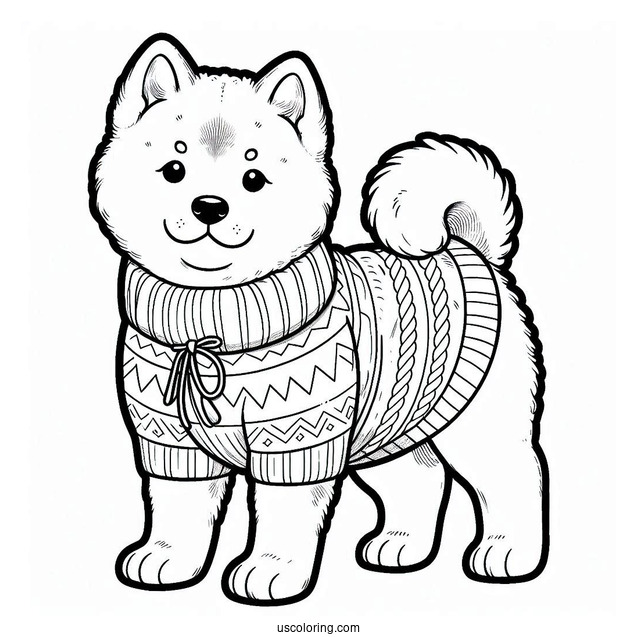 Akita Dog Wearing Sweater For Kids Coloring In