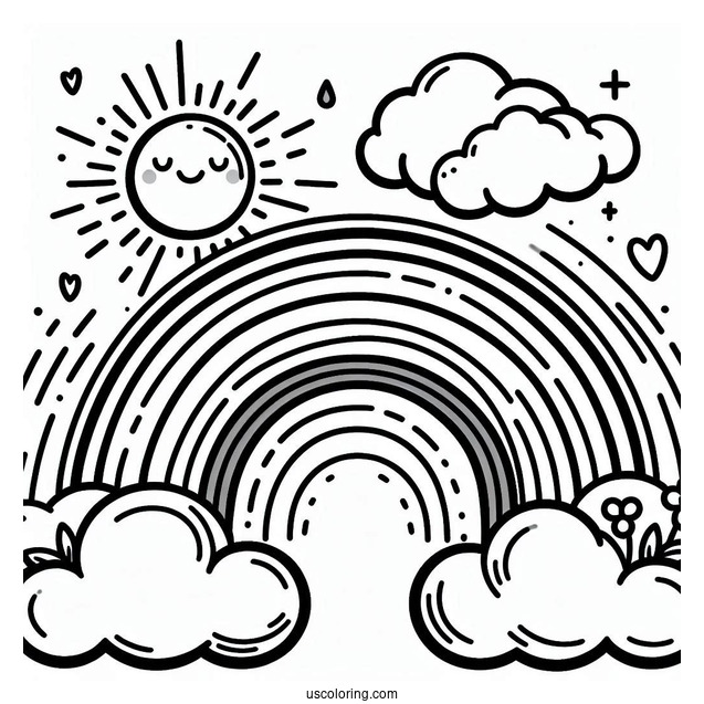 Full Page Rainbow With Sun And Cloud To Color