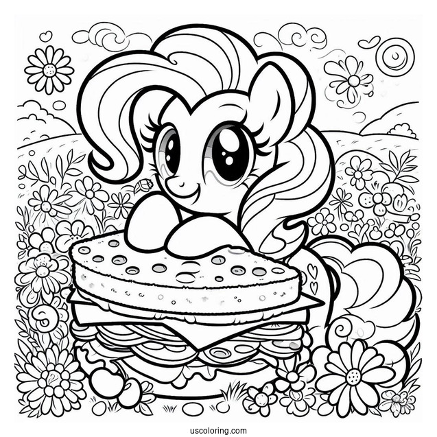 Cheese Sandwich With Pinkie Pie Coloring Page In Flower Field