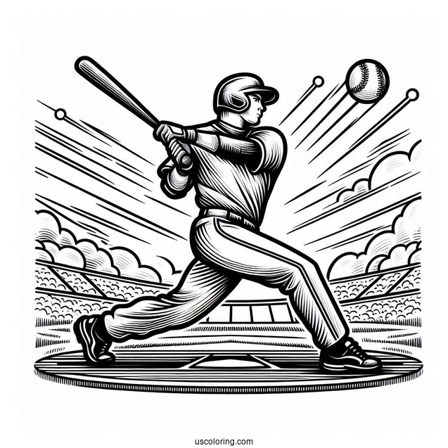 Baseball Batter Hitting a Home Run To Color