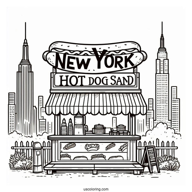 New York Coloring Page Of Hot Dog Stand Outline