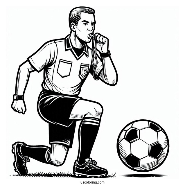 Soccer Referee Blowing Whistle To Color