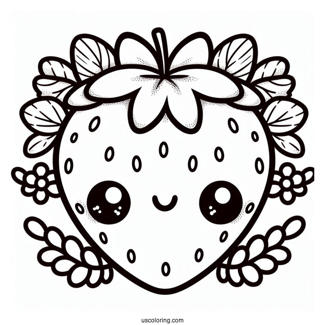 Cute Kawaii Strawberry To Color