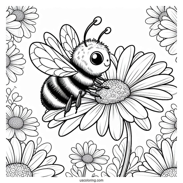 Pretty Little Bee Coloring Page Perched On A Daisy