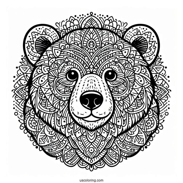 Detailed Bear Coloring Page Mandala
