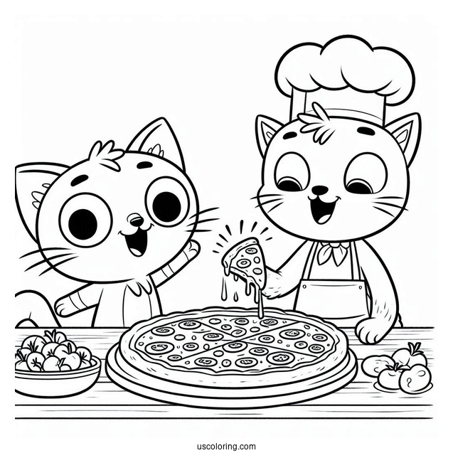 Coloring Page Of Pete The Cat Making Pizza