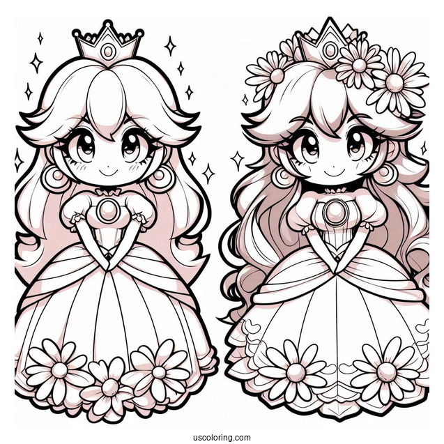 Princess Peach And Princess Daisy Coloring Page In Super Mario Bros