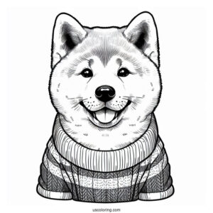 Akita Dog Wearing Sweater For Kids Coloring In