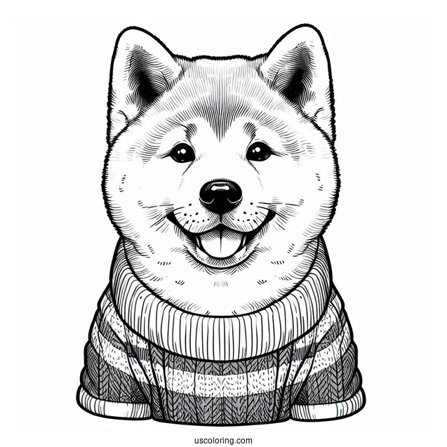 Akita Dog Wearing Sweater For Kids Coloring In