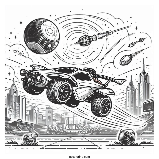 Rocket League Coloring Page Battle Car In The Air With The Ball