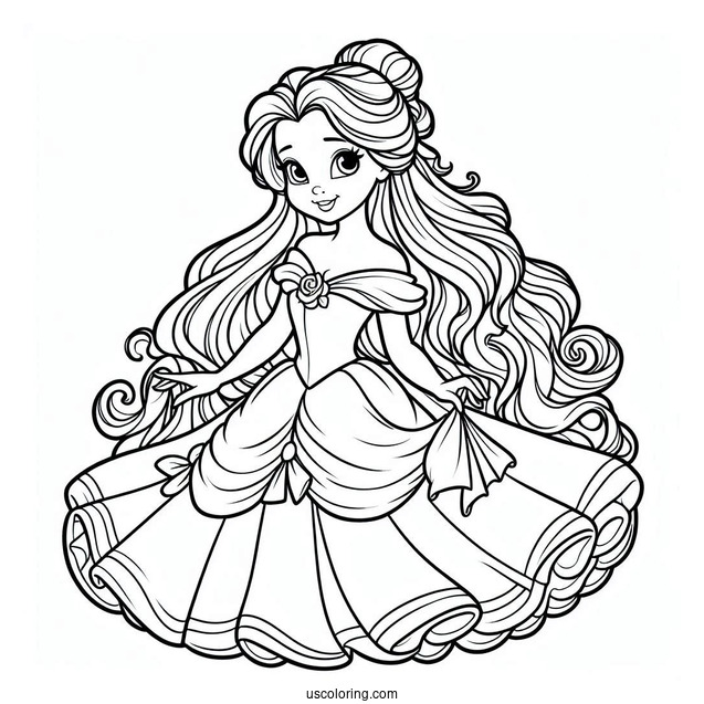 Easy Coloring Sheet Of Princess Belle
