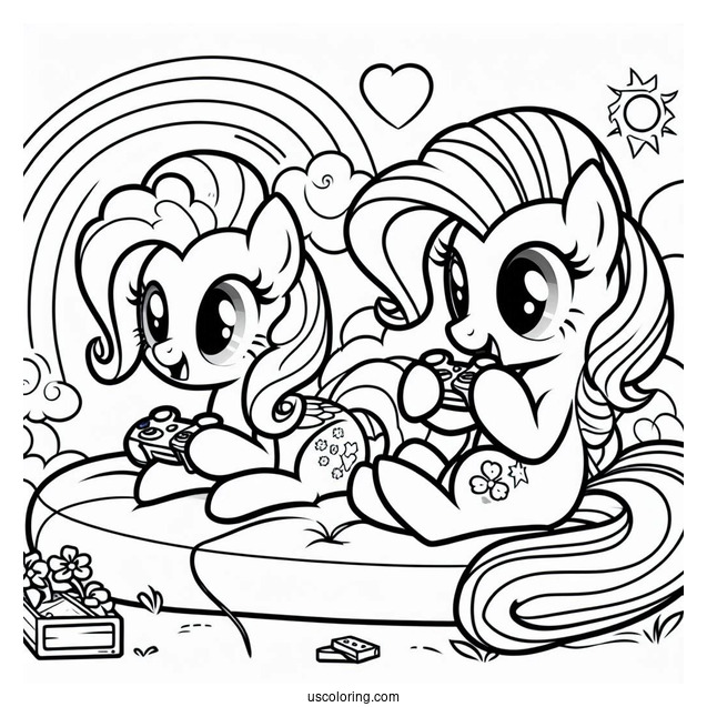 Pinkie Pie Coloring Page And Rainbow Dash Playing Video Games