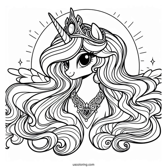Princess Celestia Coloring Page With A Crown And Necklace