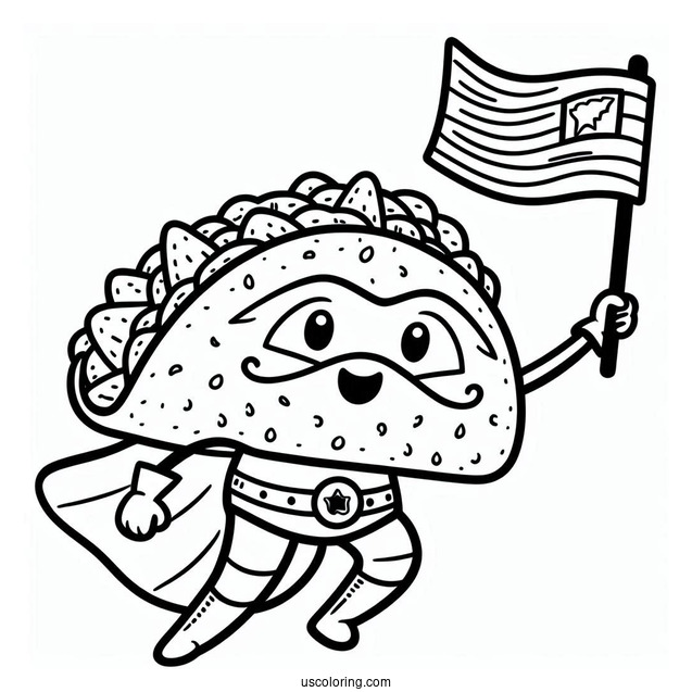 Superhero Taco Carrying A Flag Coloring Page