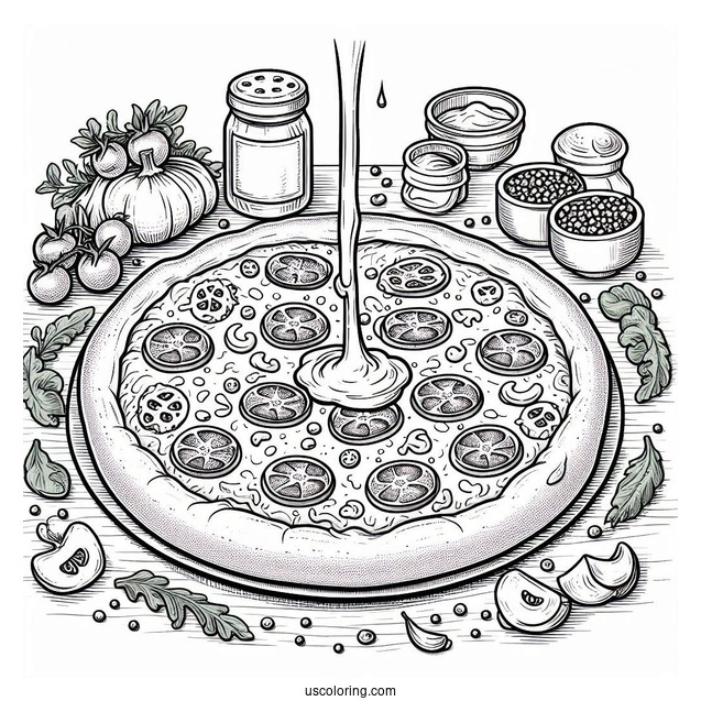 Pepperoni Pizza With Melting Cheese To Color For Kids