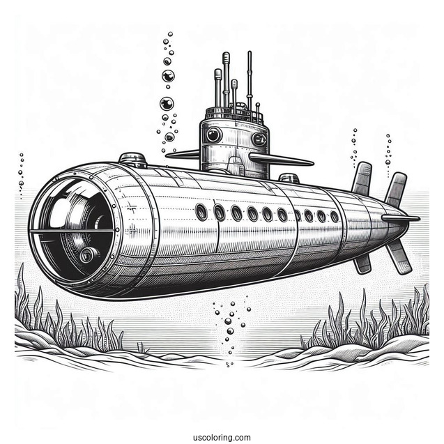 Submarine Coloring Page Of Realistic Submersible Under The Ocean