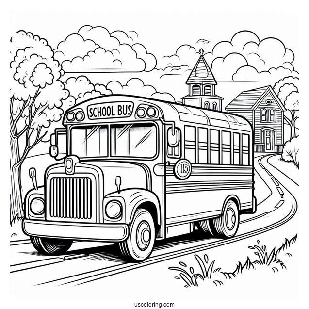 School Bus Driving On Road