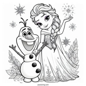 Elsa And Olaf From Frozen Coloring Page